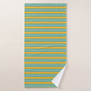 Green and white five stripe pattern with yellow bath towel