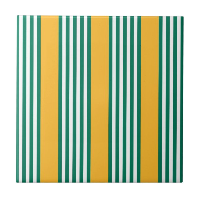 Green and white five stripe pattern with yellow ceramic tile (Front)