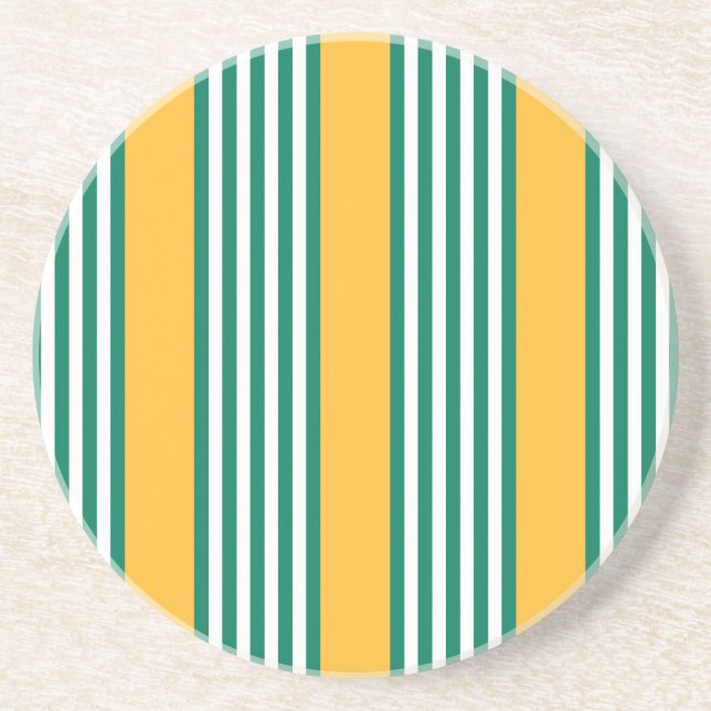 Green and white five stripe pattern with yellow coaster (Front)