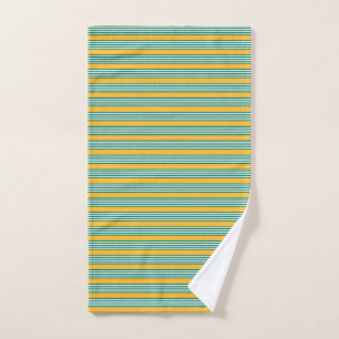 Green and white five stripe pattern with yellow hand towel
