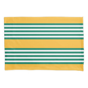 Green and white five stripe pattern with yellow pillowcase
