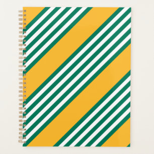 Green and white five stripe pattern with yellow planner