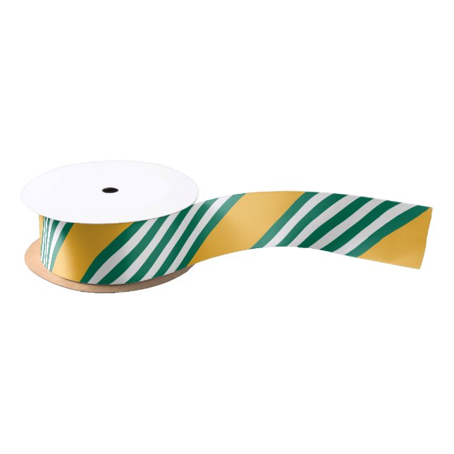Green and white five stripe pattern with yellow satin ribbon (Spool)