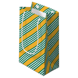Green and white five stripe pattern with yellow small gift bag