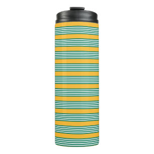Green and white five stripe pattern with yellow thermal tumbler