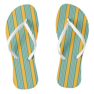 Green and white five stripe pattern with yellow thongs