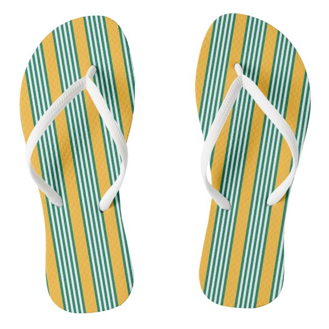 Green and white five stripe pattern with yellow thongs (Footbed)