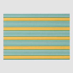 Green and white five stripe pattern with yellow tissue paper