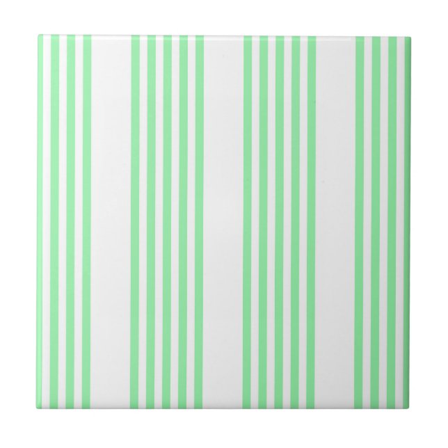 Green and white five stripes pattern ceramic tile (Front)
