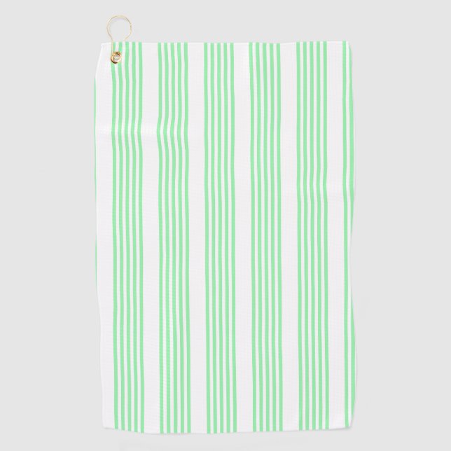Green and white five stripes pattern golf towel (Front)