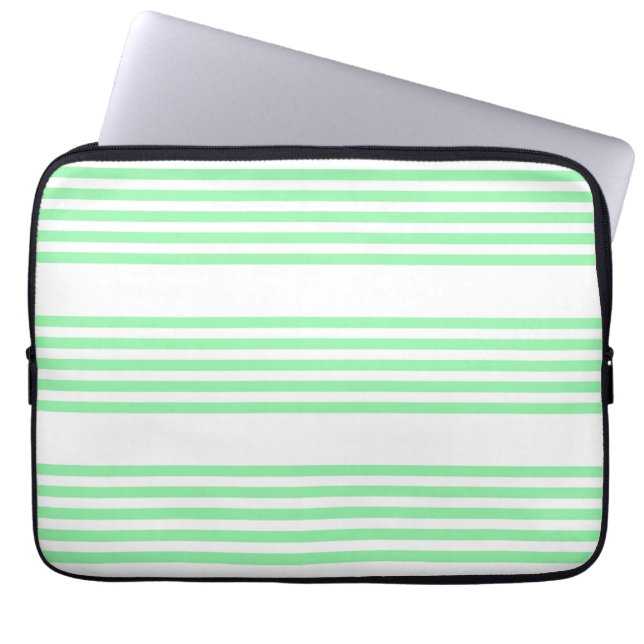 Green and white five stripes pattern laptop sleeve (Front)