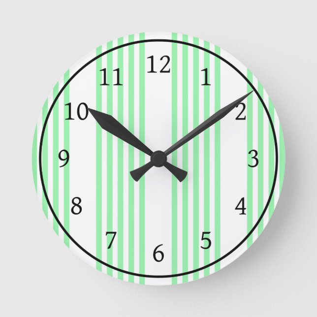 Green and white five stripes pattern round clock (Front)