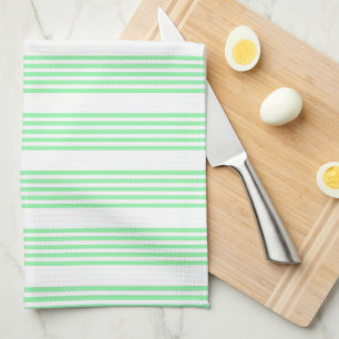 Green and white five stripes pattern tea towel
