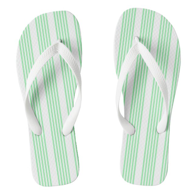 Green and white five stripes pattern thongs (Footbed)