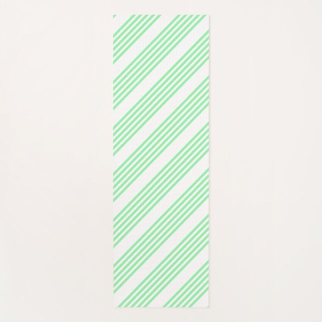Green and white five stripes pattern yoga mat (Front)