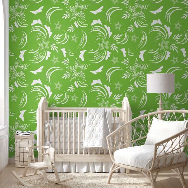 Green and White floral abstract pattern Wallpaper (Kids)