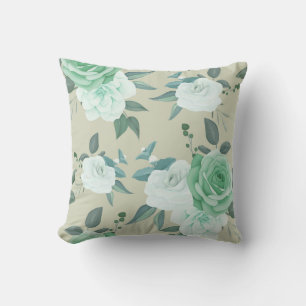 Green and white Floral  Cushion