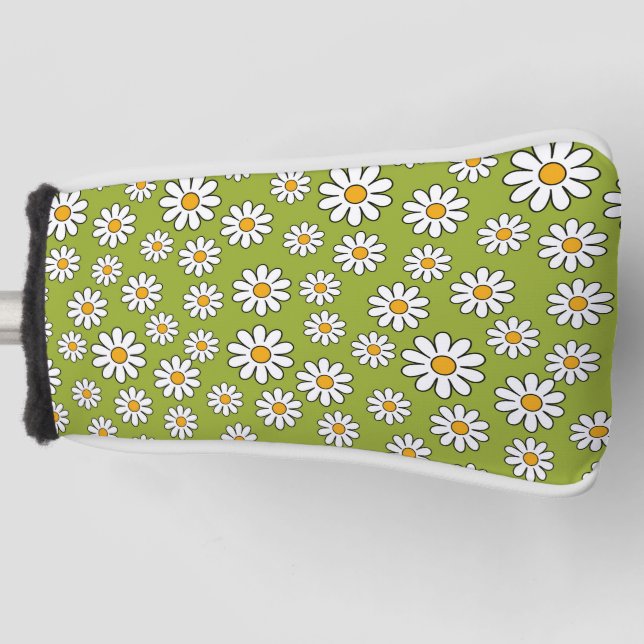 Green and White Floral Daisy Pattern Golf Head Cover (Front)
