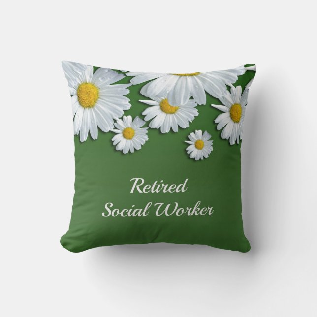 Green and white floral design-retired social worke cushion (Front)