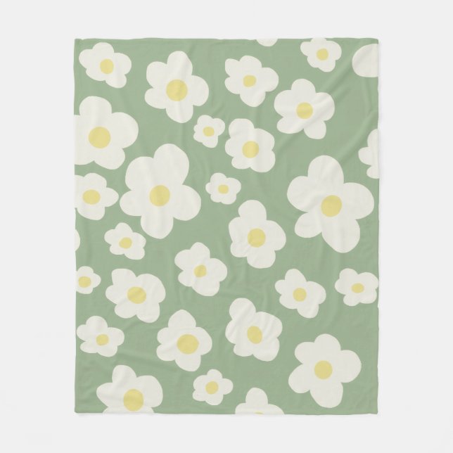 Green and white floral  fleece blanket (Front)