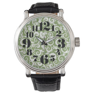 Green and White Floral Flourish Watch