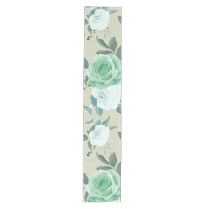 green and white floral medium table runner