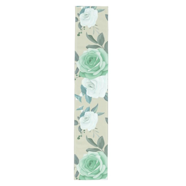 green and white floral medium table runner (Front)