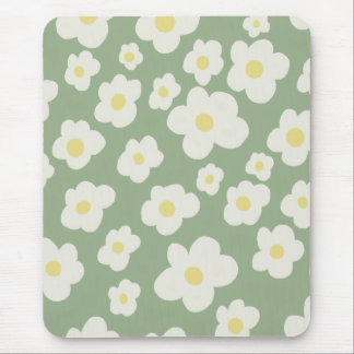 Green and white floral mouse pad