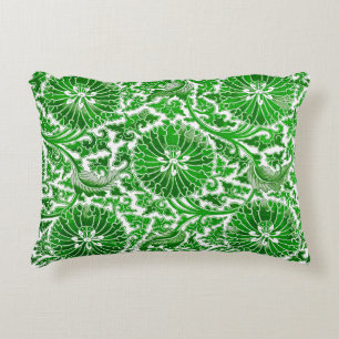 Green and White Floral Pattern Decorative Cushion