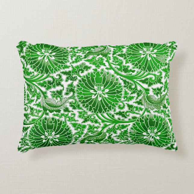 Green and White Floral Pattern Decorative Cushion (Front)