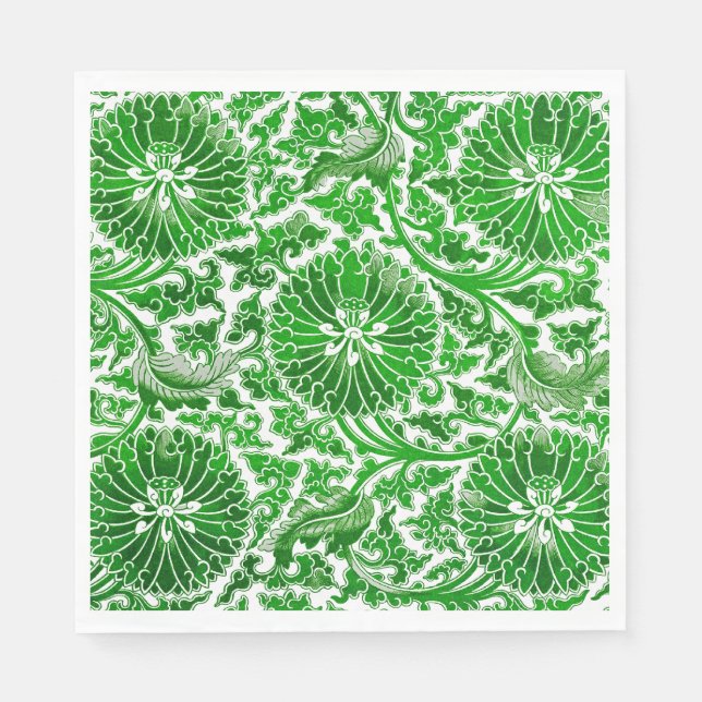 Green and White Floral Pattern Napkin (Front)