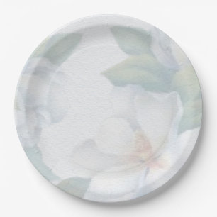 Green and White Floral Pattern Paper Plate