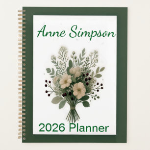 Green and White Floral Personalized Planner