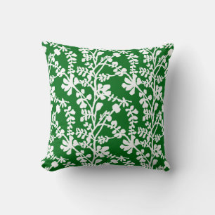Green And White Floral Repeating Pattern Cushion