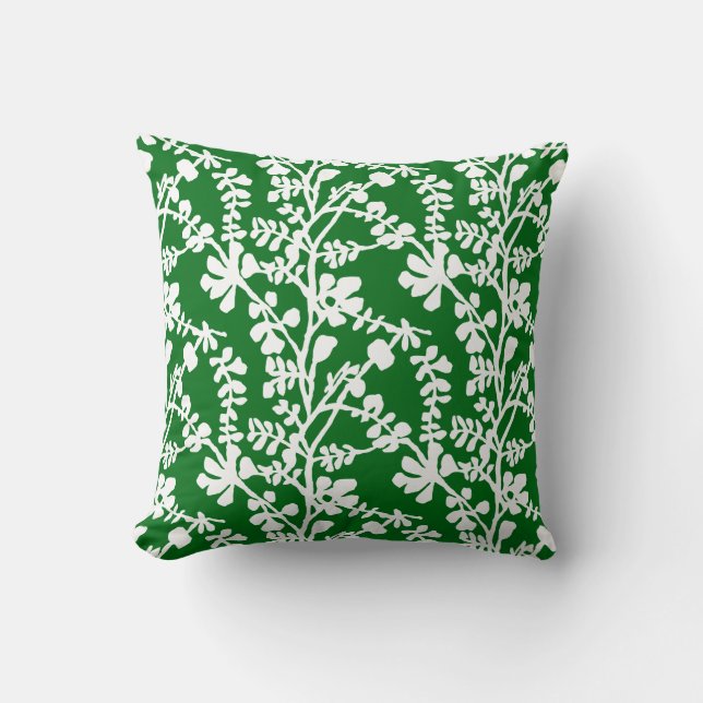 Green And White Floral Repeating Pattern Cushion (Front)