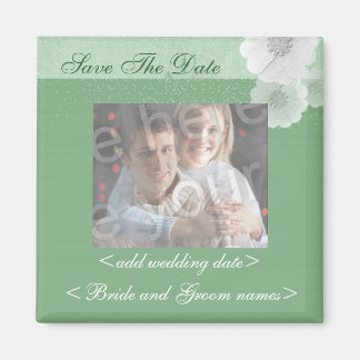 Green And White Floral Save The Date Photo Magnet
