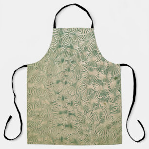 Green and white floral textile apron