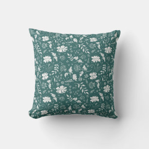 Green and White Floral Throw Pillow
