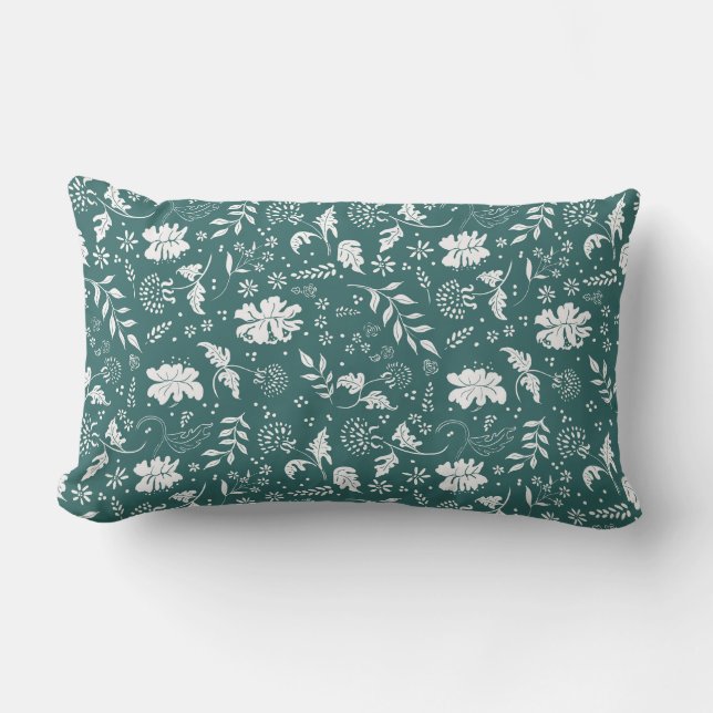 Green and White Floral Throw Pillow (Front)
