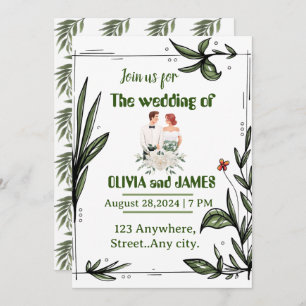 Green and white floral Wedding invitation