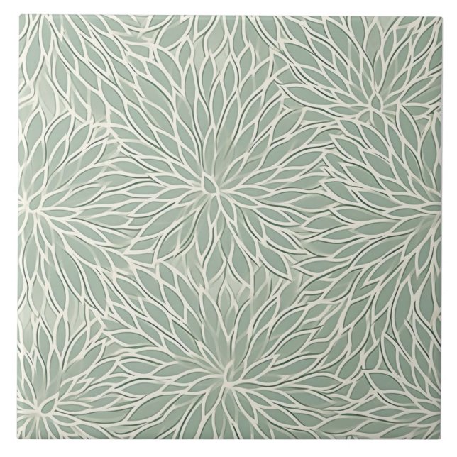 Green and White Flower Ceramic Tile (Front)