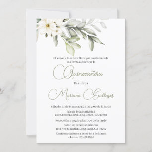 Green and white flower  Quinceanera invitation