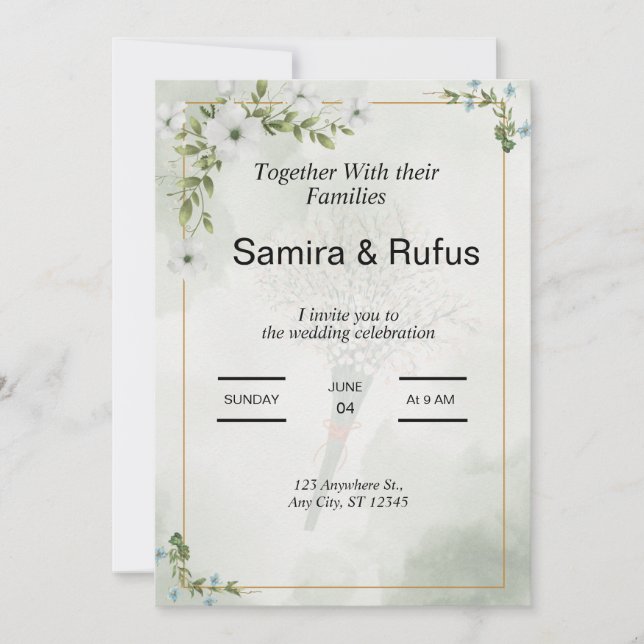 green and white flowers elegant floral wedding inv invitation (Front)