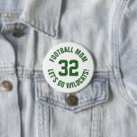 Green and White Football Mum Jersey Number 7.5 Cm Round Badge<br><div class="desc">Cheer on your favourite sports team, football player or just show off your school pride with a custom personalised spirit button! Add your school name or personalise with a player's name and jersey number. Perfect for football, basketball, baseball and soccer games! Create custom pins for the whole team, cheerleaders, parents...</div>