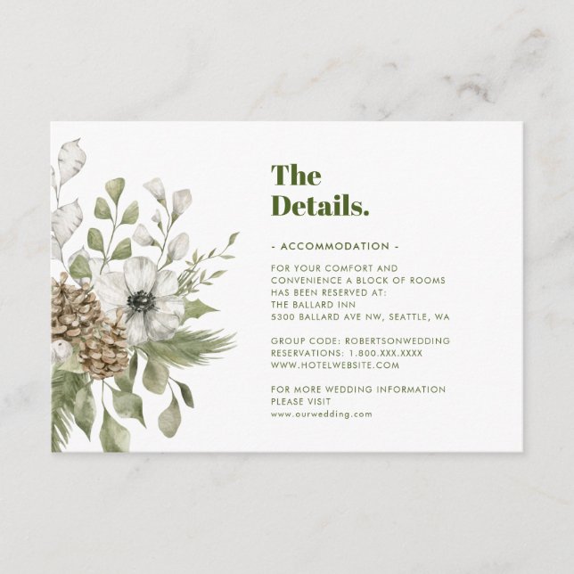 Green and White Forest  | Wedding Details  Enclos  Enclosure Card (Front)