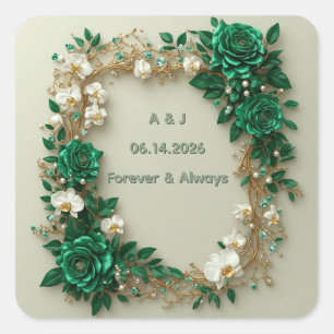 Green And White Garden Wedding Gold Accents Square Sticker