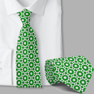 Green and White Geometric Pattern Irish Tie