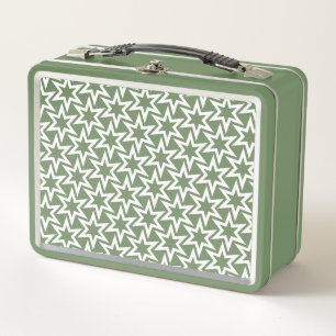 Green And White Geometric Star Pattern Metal Lunch Box