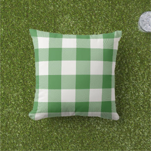 Green and White Gingham Check Buffalo Plaid Cushion
