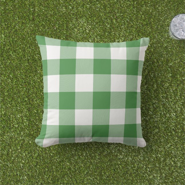 Green and White Gingham Check Buffalo Plaid Cushion (Grass)